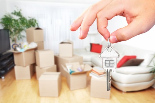 Boxes and furniture prepared for a London removals service