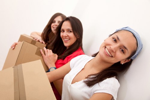 Reliable moving company team managing boxes and furniture with care