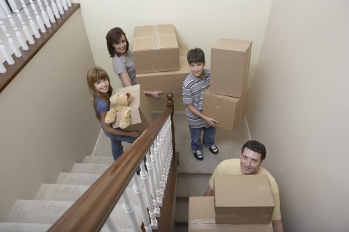 Packed household boxes ready for a home move in London